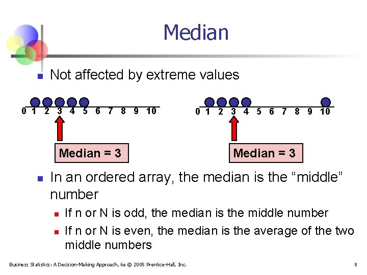 Median n Not affected by extreme values 0 1 2 3 4 5 6