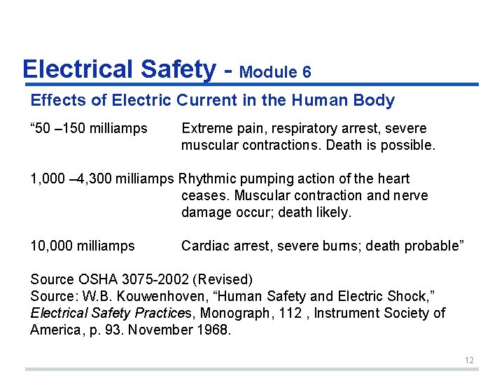 Electrical Safety - Module 6 Effects of Electric Current in the Human Body “ Electrical Safety - Module 6 Effects of Electric Current in the Human Body “