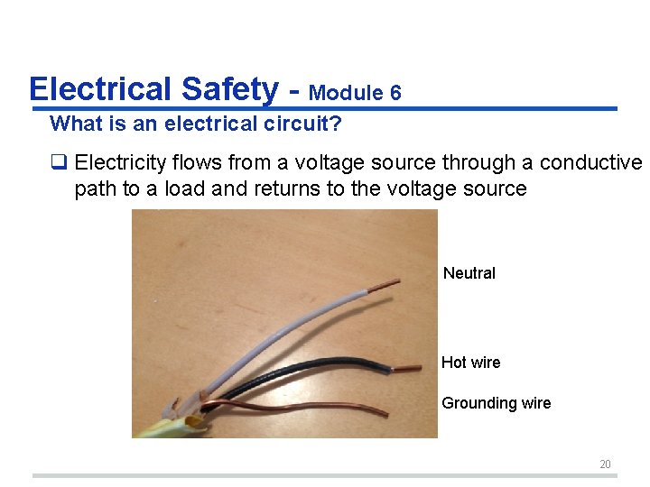 Electrical Safety - Module 6 What is an electrical circuit? q Electricity flows from Electrical Safety - Module 6 What is an electrical circuit? q Electricity flows from