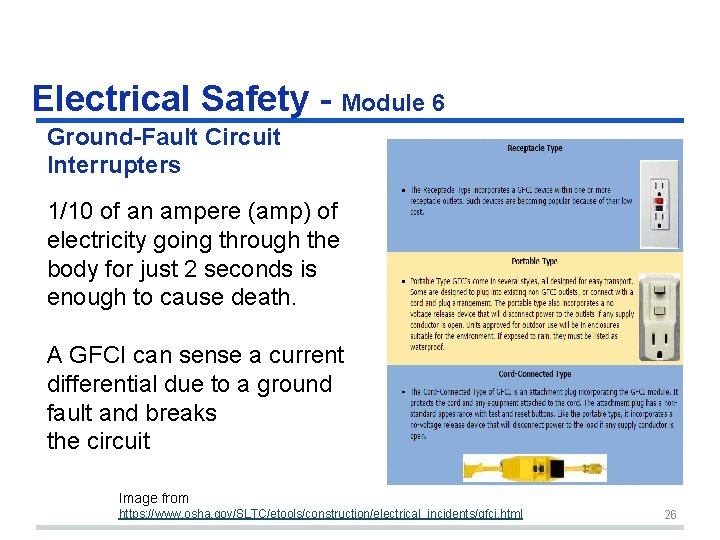 Electrical Safety - Module 6 Ground-Fault Circuit Interrupters 1/10 of an ampere (amp) of Electrical Safety - Module 6 Ground-Fault Circuit Interrupters 1/10 of an ampere (amp) of