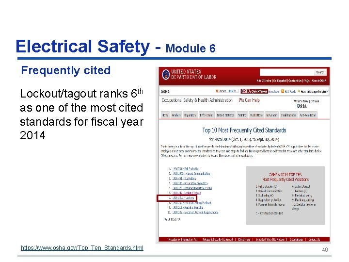 Electrical Safety - Module 6 Frequently cited Lockout/tagout ranks 6 th as one of Electrical Safety - Module 6 Frequently cited Lockout/tagout ranks 6 th as one of