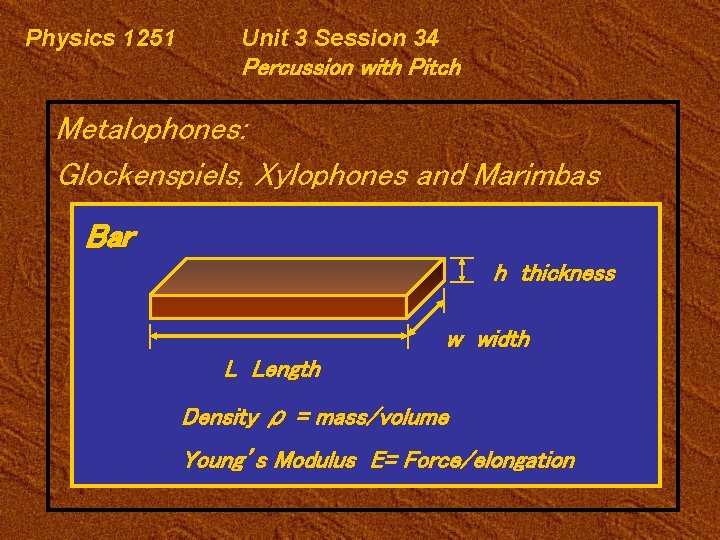 Physics 1251 Unit 3 Session 34 Percussion with Pitch Metalophones: Glockenspiels, Xylophones and Marimbas