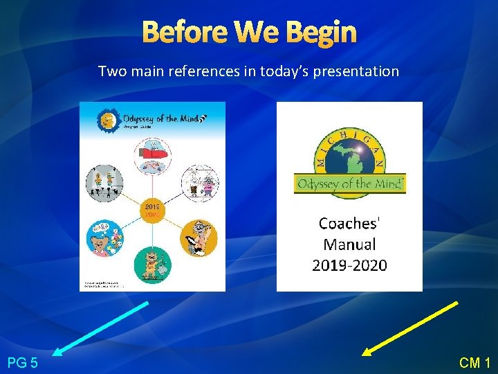 Before We Begin Two main references in today’s presentation PG 5 CM 1 Before We Begin Two main references in today’s presentation PG 5 CM 1