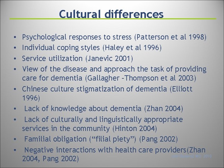 Cultural differences • • • Psychological responses to stress (Patterson et al 1998) Individual