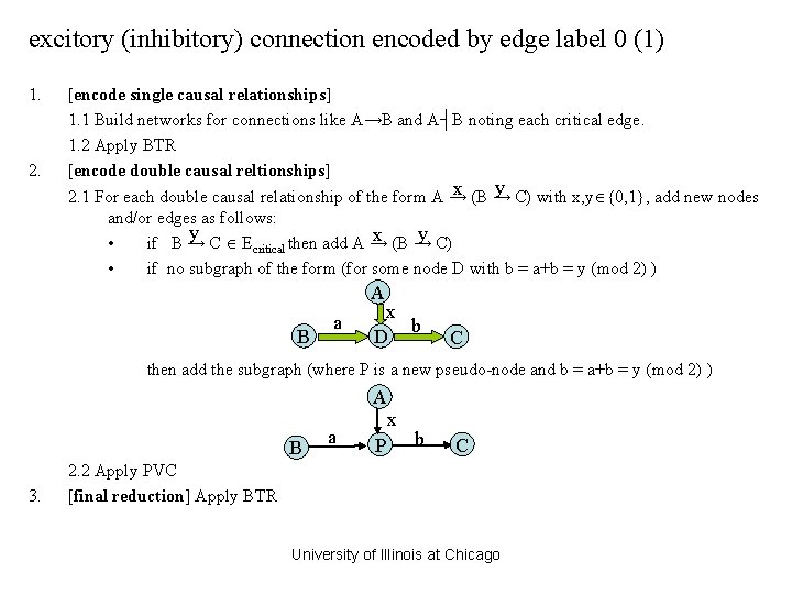 excitory (inhibitory) connection encoded by edge label 0 (1) 1. 2. [encode single causal excitory (inhibitory) connection encoded by edge label 0 (1) 1. 2. [encode single causal