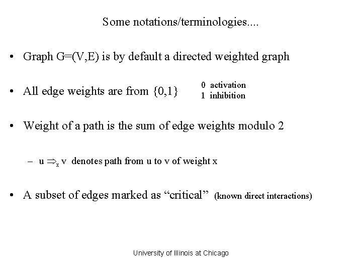 Some notations/terminologies. . • Graph G=(V, E) is by default a directed weighted graph Some notations/terminologies. . • Graph G=(V, E) is by default a directed weighted graph