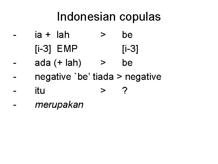 Indonesian copulas - ia + lah > be [i-3] EMP [i-3] ada (+ lah)