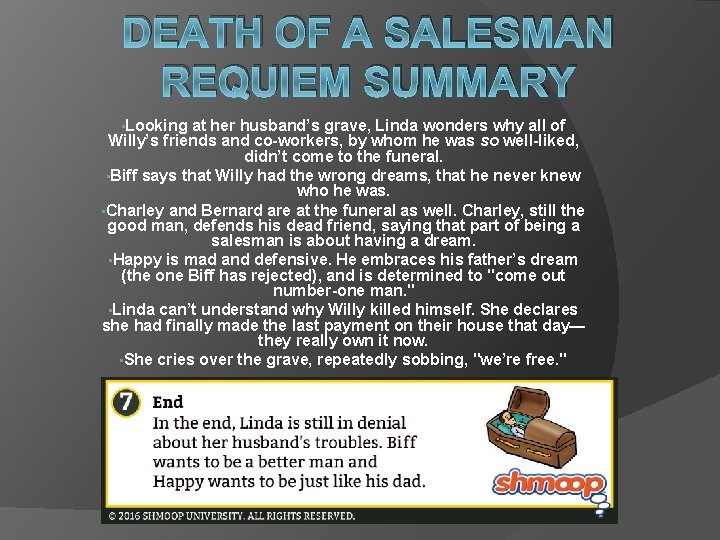 DEATH OF A SALESMAN REQUIEM SUMMARY • Looking at her husband’s grave, Linda wonders