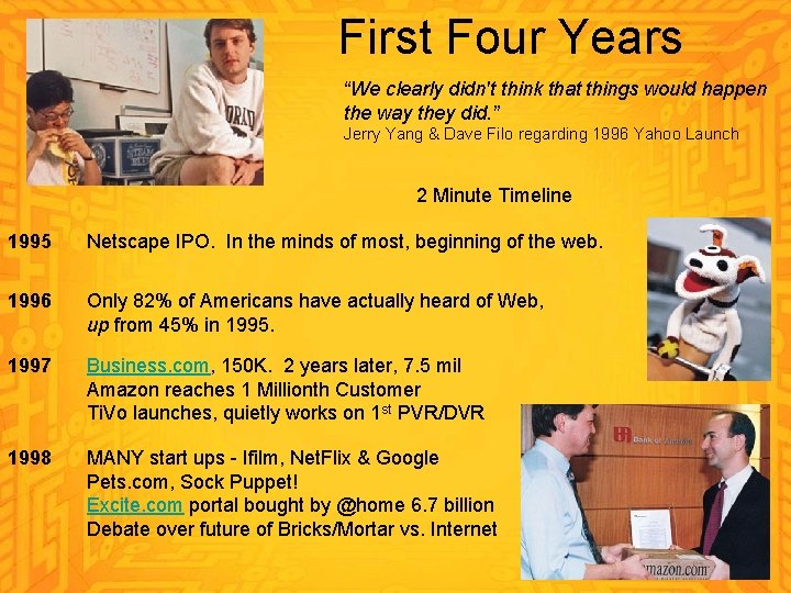 First Four Years “We clearly didn't think that things would happen the way they