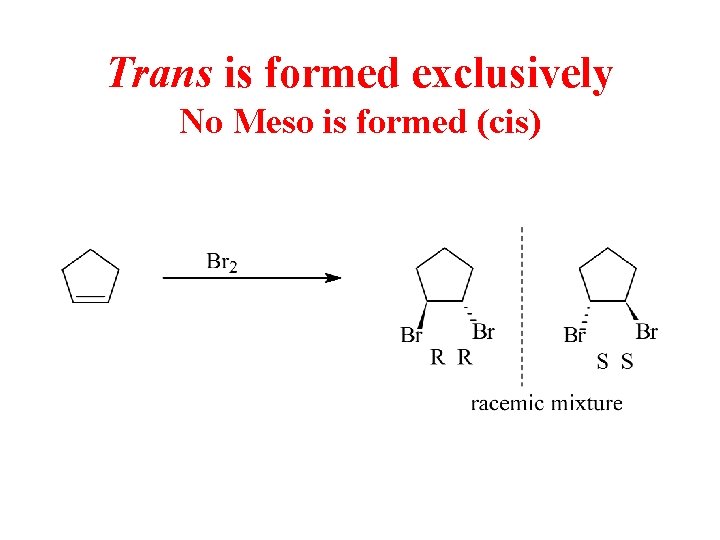 Trans is formed exclusively No Meso is formed (cis) 