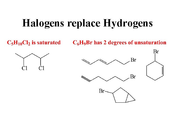 Halogens replace Hydrogens 