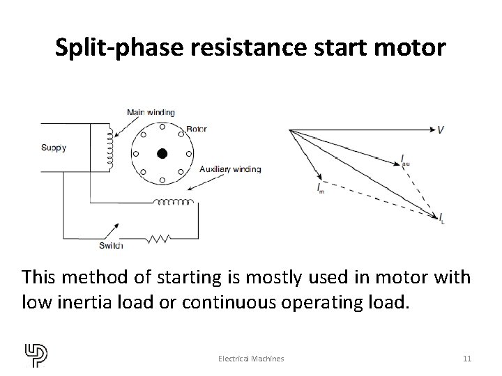 Split-phase resistance start motor This method of starting is mostly used in motor with