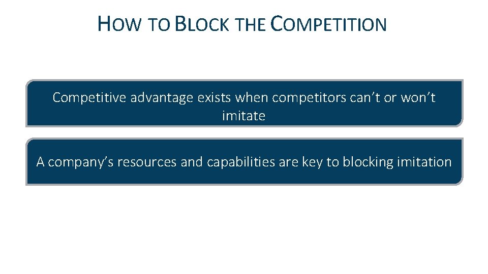 HOW TO BLOCK THE COMPETITION Competitive advantage exists when competitors can’t or won’t imitate