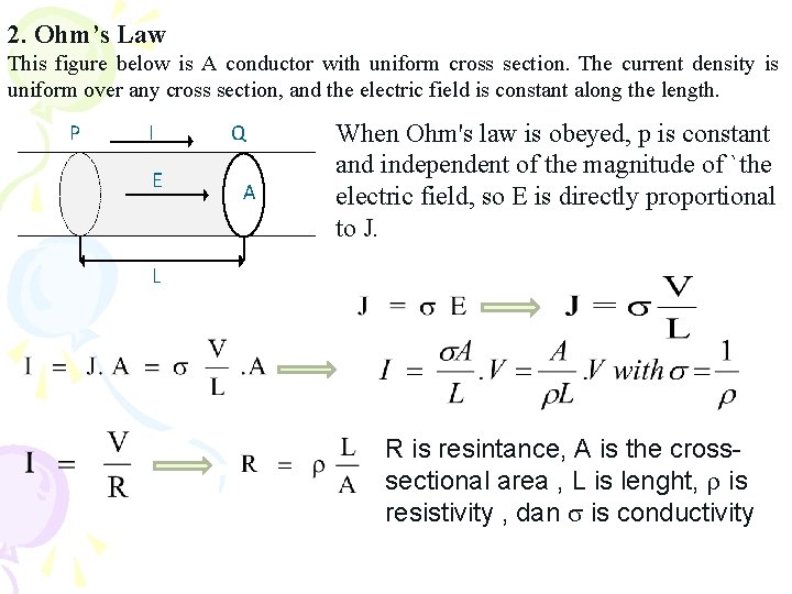 2. Ohm’s Law This figure below is A conductor with uniform cross section. The