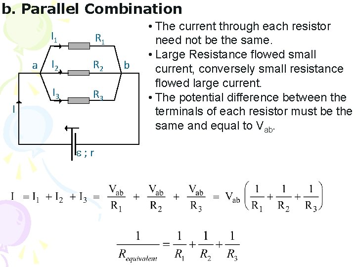 b. Parallel Combination a I I 1 R 1 I 2 R 2 I