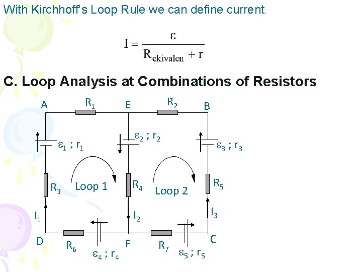 With Kirchhoff’s Loop Rule we can define current: C. Loop Analysis at Combinations of