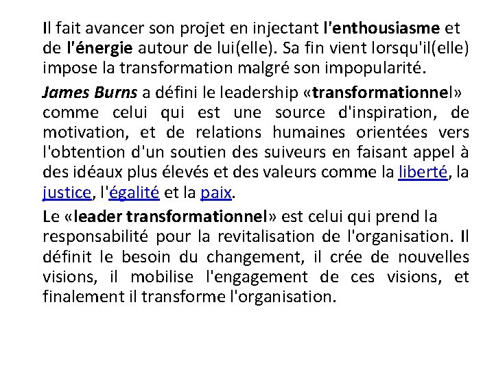 Il fait avancer son projet en injectant l'enthousiasme et de l'énergie autour de lui(elle).