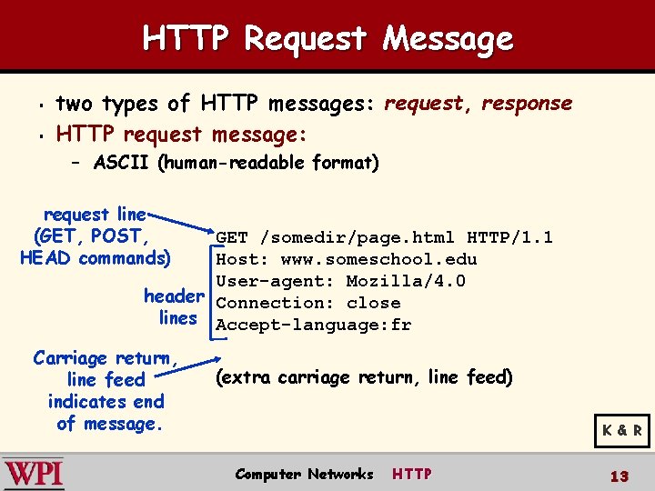 HTTP Request Message § § two types of HTTP messages: request, response HTTP request