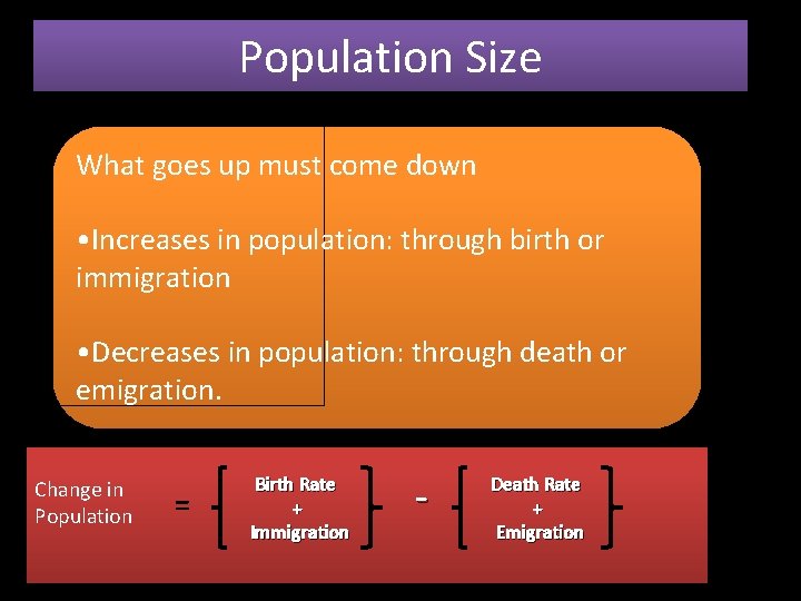 Population Size What goes up must come down • Increases in population: through birth