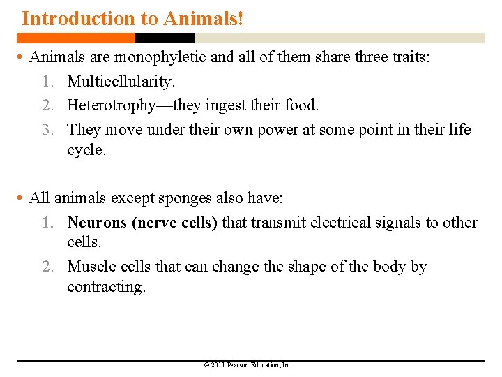 Introduction to Animals! • Animals are monophyletic and all of them share three traits: