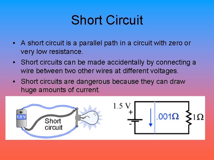 Short Circuit • A short circuit is a parallel path in a circuit with