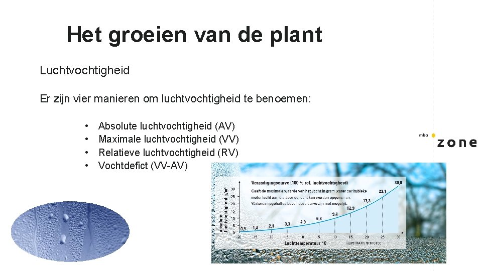 Het groeien van de plant Luchtvochtigheid Er zijn vier manieren om luchtvochtigheid te benoemen: