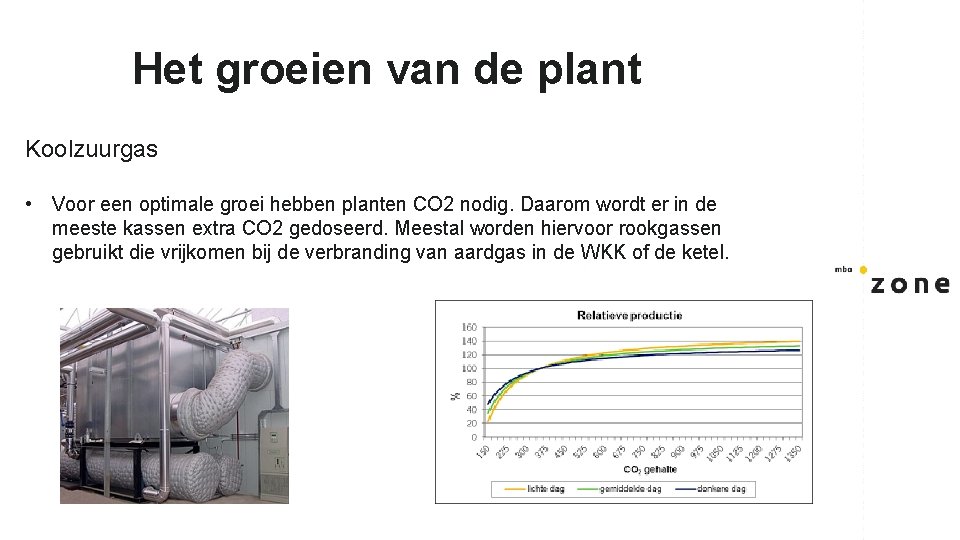 Het groeien van de plant Koolzuurgas • Voor een optimale groei hebben planten CO