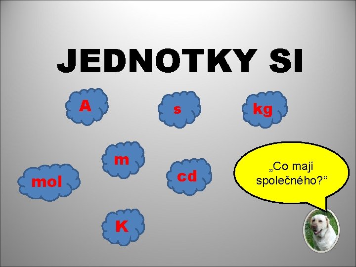 JEDNOTKY SI A m mol K s kg cd „Co mají společného? “ 