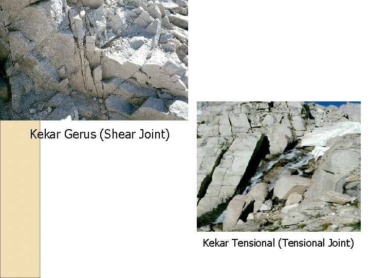 Kekar Gerus (Shear Joint) Kekar Tensional (Tensional Joint) 