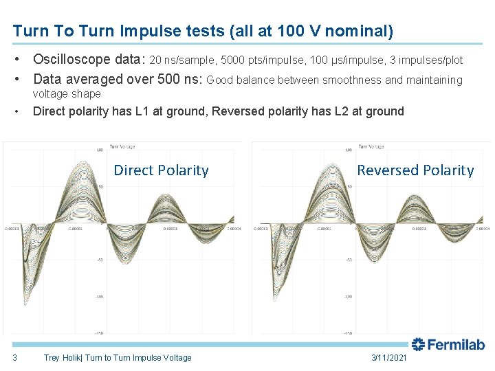 Turn To Turn Impulse tests (all at 100 V nominal) • Oscilloscope data: 20