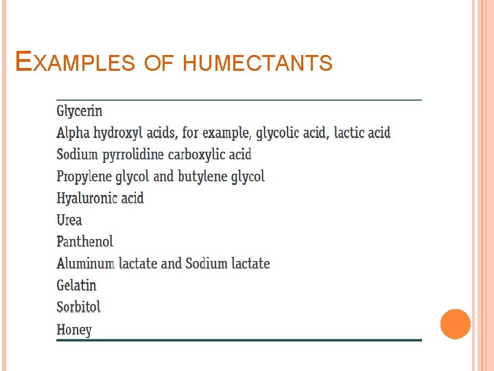 EXAMPLES OF HUMECTANTS 