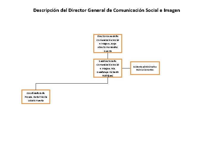 Descripción del Director General de Comunicación Social e Imagen. Jorge Alberto Hernández Guerra Subdirectora