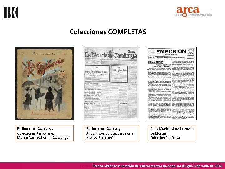 Colecciones COMPLETAS Biblioteca de Catalunya Colecciones Particulares Museu Nacional Art de Catalunya Biblioteca de