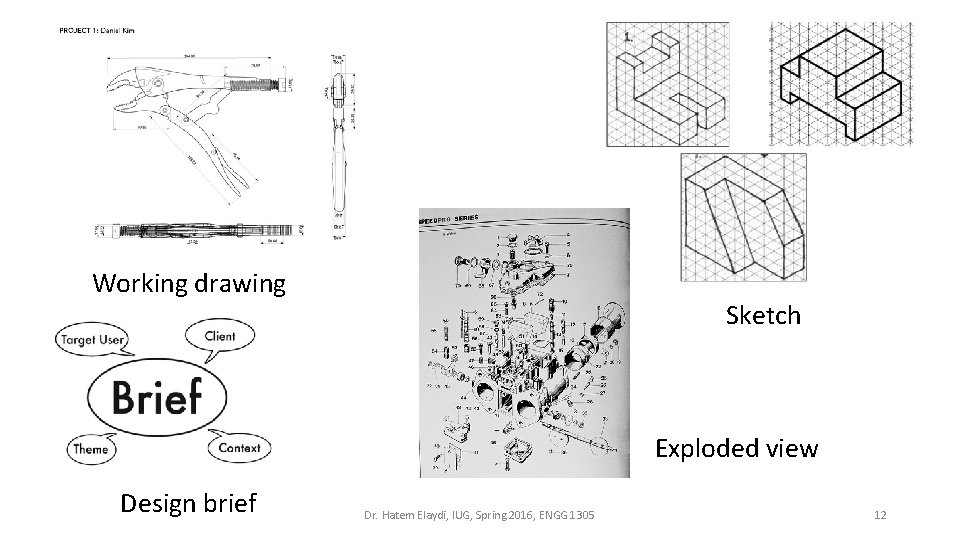 Working drawing Sketch Exploded view Design brief Dr. Hatem Elaydi, IUG, Spring 2016, ENGG