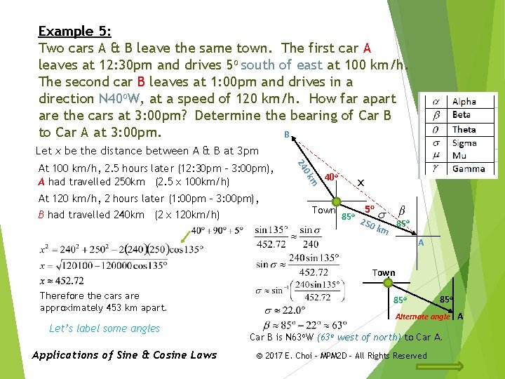 Example 5: Two cars A & B leave the same town. The first car