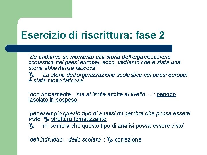 Esercizio di riscrittura: fase 2 ‘Se andiamo un momento alla storia dell'organizzazione scolastica nei