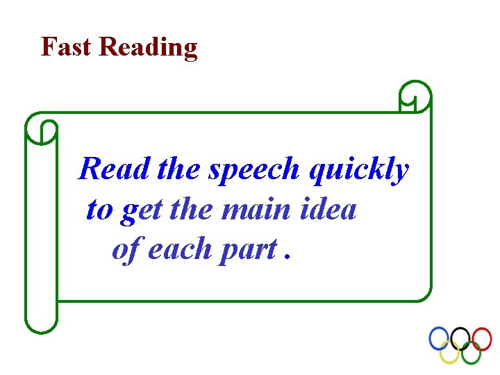 Fast Reading Read the speech quickly to get the main idea of each part.