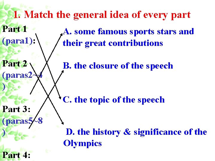 1. Match the general idea of every part Part 1 (para 1): A. some