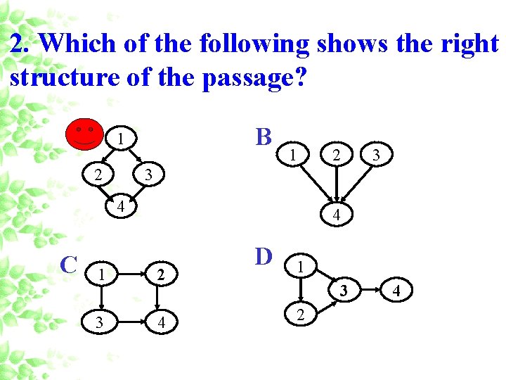 2. Which of the following shows the right structure of the passage? A B