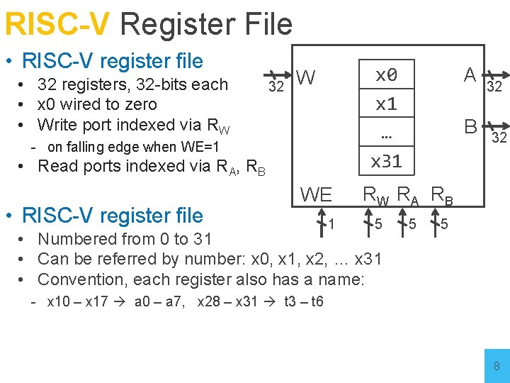 RISC-V Register File • RISC-V register file • 32 registers, 32 -bits each •