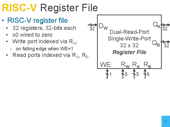 RISC-V Register File • RISC-V register file • 32 registers, 32 -bits each •