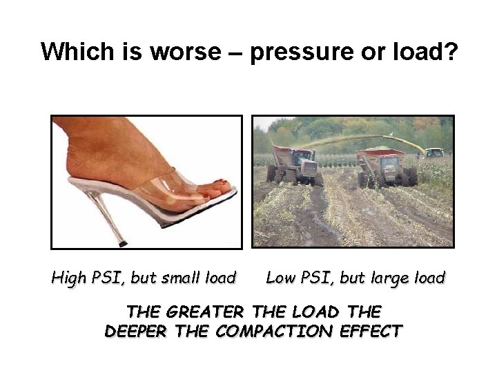 Which is worse – pressure or load? High PSI, but small load Low PSI,