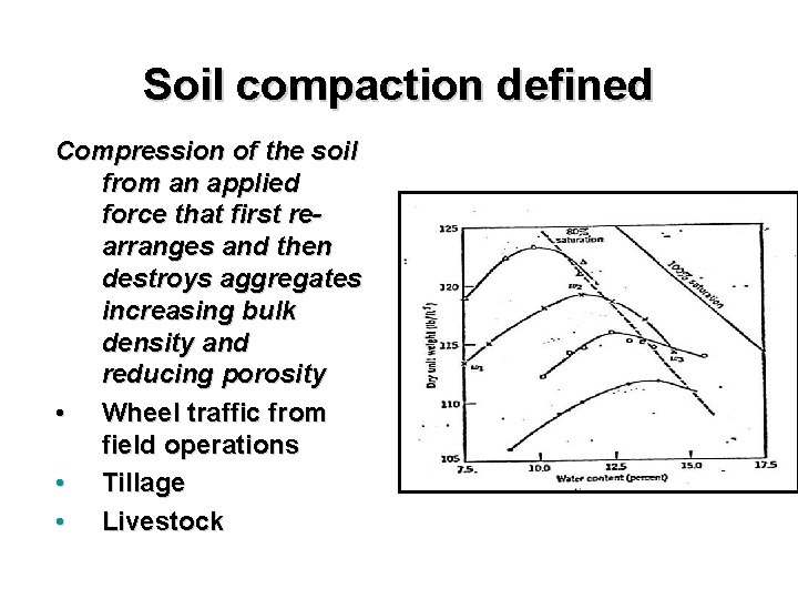 Soil compaction defined Compression of the soil from an applied force that first rearranges