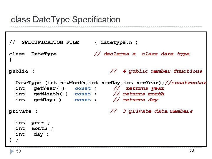 class Date. Type Specification // SPECIFICATION FILE class { Date. Type public : (