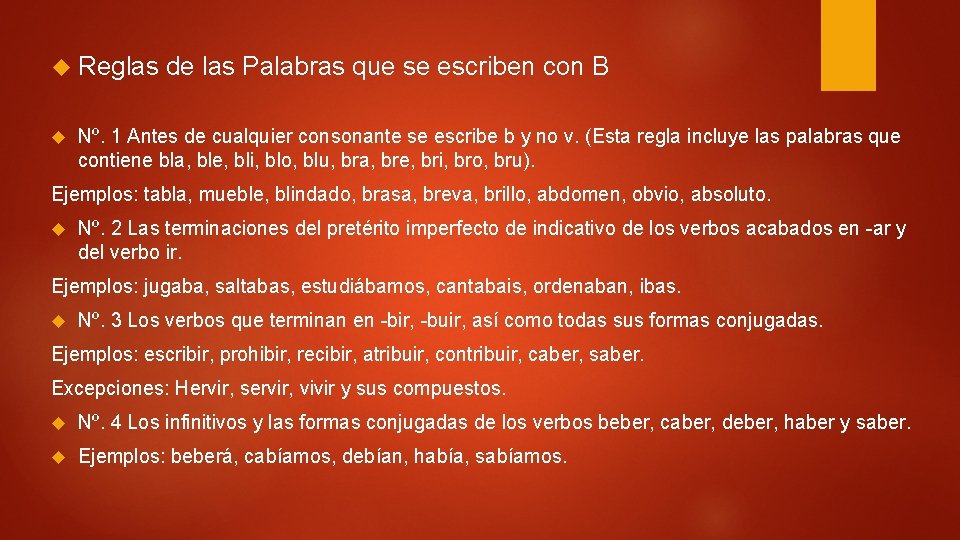 Reglas de las Palabras que se escriben con B Nº. 1 Antes de Reglas de las Palabras que se escriben con B Nº. 1 Antes de