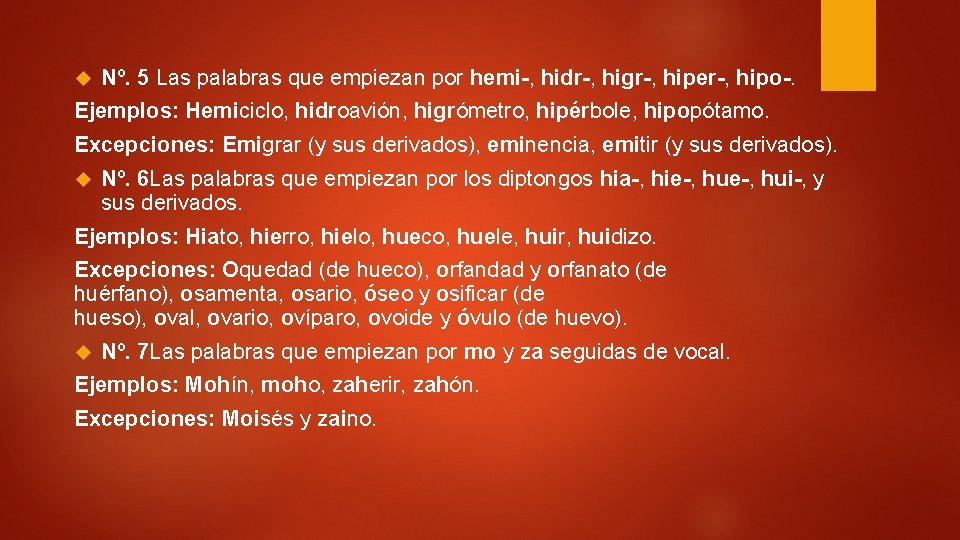 Nº. 5 Las palabras que empiezan por hemi-, hidr-, higr-, hiper-, hipo-. Ejemplos: Nº. 5 Las palabras que empiezan por hemi-, hidr-, higr-, hiper-, hipo-. Ejemplos: