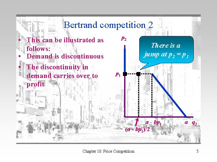 Bertrand competition 2 • This can be illustrated as follows: • Demand is discontinuous