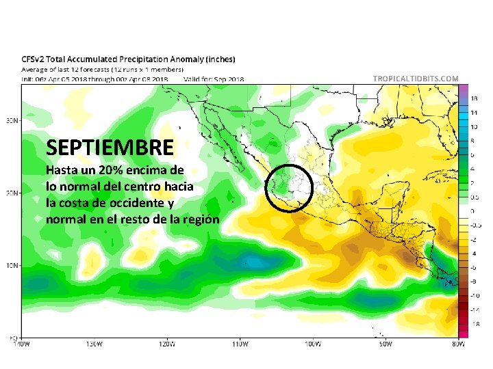 SEPTIEMBRE Hasta un 20% encima de lo normal del centro hacia la costa de