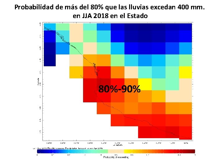 Probabilidad de más del 80% que las lluvias excedan 400 mm. en JJA 2018