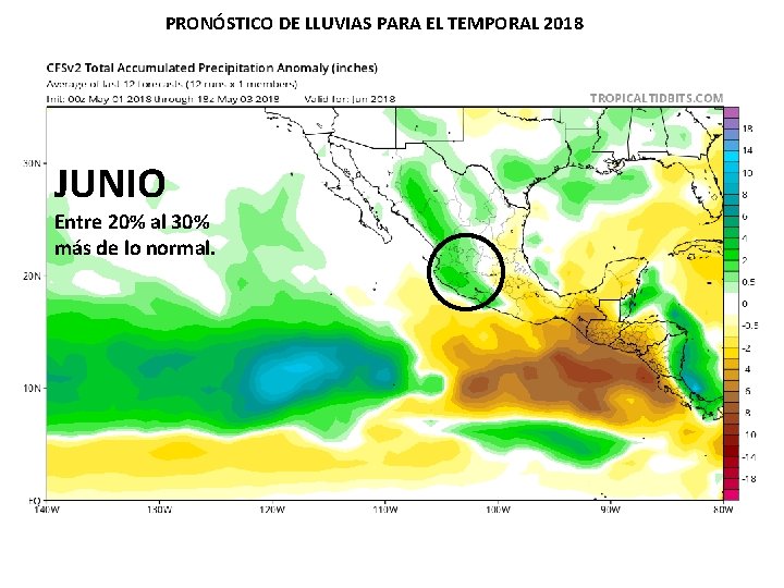 PRONÓSTICO DE LLUVIAS PARA EL TEMPORAL 2018 JUNIO Entre 20% al 30% más de